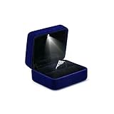 LaMure Quadratische Samt-Geschenkbox mit LED-Licht, Verlobungsring, Ohrringe, Schmuckbox für Antrag, Verlobung, Hochzeit (blau)