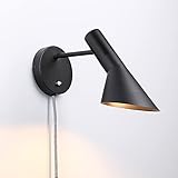 BarcelonaLED Wandleuchte mit Stecker und Schalter, Leselampe, elegantes Design, modern, nordisch, schwenkbar, Schwarz E27