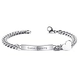 MeMeDIY Personalisierte Armband Gravur Name/Datum/ID Benutzerdefinierte Armbänder für Frauen Mädchen Männer Edelstahl Manschettenknopf Armreif mit Herz Jubiläum Beste Freunde Geschenke Schmuck