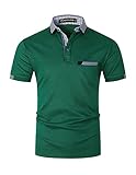 GHYUGR Herren Poloshirt Baumwolle Kurzarm Shirt klassisch Plaid T-Shirt (L, Grün 01)