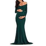 ZLZNX Robe Lang Damen V Ausschnitt Schwanzkleid Baumwolle mit Langem Schwanz Kleid Fotografie Schwangere schwanzkleid,Grün,S