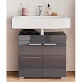 Lomadox Badezimmer Waschbeckenunterschrank in Grau Hochglanz, B/H/T: ca. 60/56/34