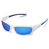 Duduma Tr8116 Polarisierter Sport Sonnenbrille für Herren und Damen Ski Fahren Golf Laufen Radsport Superleichtes Rahmen (Weißen Rahmen mit Blau Linse)