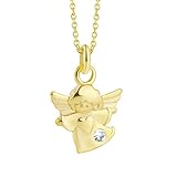 fish Mädchen 333er Goldkette Gold 333 Anhänger Schutz-Engel mit Swarovski Elements Klar längen-verstellbar Schmucketui Geburt Geschenk