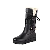 Huaya Winterstiefel Für Damen Wadenmitte Damenschuhe Runder Zeh Flachboden Reißverschluss Verdickt Wärme Und Samt S