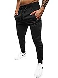 OZONEE Herren Jogginghose Hose Sport Trainingshose Sporthose Freizeithose Unifarbe Herrenhose Sweatpants Fitnesshose Sweathose Fußballhose Jogpants Joggpants JS/XW01 SCHWARZ L