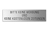XL Briefkasten-Schild - Bitte Keine Werbung und Keine kostenlosen Zeitungen | 150x40 mm Aluminiumschild Edelstahloptik selbstklebend Nr.57527