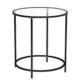 VASAGLE Beistelltisch rund, Kleiner Couchtisch, Glastisch mit Metallgestell, Nachttisch, Sofatisch, Balkon, Hartglas, schwarz LGT020B01