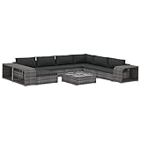 Ksodgun 10-TLG. Garten-Lounge-Set mit Auflagen Terrassenmöbel Gartenmöbel-Set Palettenkissen Gartensofa Poly Rattan G