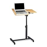 Relaxdays Laptoptisch höhenverstellbar HBT 95 x 60 x 40 cm Notebook Ständer auch für Linkshänder Sofatisch Beistelltisch mit bremsbaren Rollen mit Ablage für Maus mit 2 Stopp-Leisten, Eiche, gelb