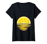 Damen Zitrone Sonnenuntergang Frucht Urlaub Sommer T-Shirt mit V