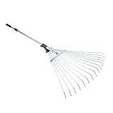 Futchoy Gartenrechen Rechen Teleskop Fächerbesen Drahtbesen Laubbesen Harke Grüne Klinge 15 Zahn Tine verstellbare Garten Rasen Gras Laub Harke 125-160