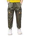 NATUST Jungen Cargohose Kinder Jogginghose Freizeithose Jungs Cargo Hose aus Twil mit Elastischem Bund Armeegrün 98-104
