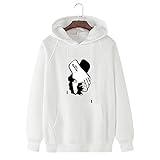 PANBOB Hoodie Herren Schick Kreative Drucken Loose Pullover Herren Frühling Herbst Dünnes Fleecefutter Kapuzenpullover Herren Mode Sport Lassig Paare Sweatshirt A-White M