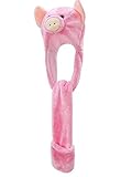 Xiang Ru Tierkostüm Handschuhe Schal 3 in 1 Set Mütze, Tier Plüsch Hoodies, Einheitsgröße für Erwachsene & Kinder/Weiche, warme Beanie Mütze, Rosa, Schwein, Einheitsgröß