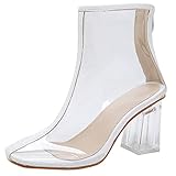 Etebella Damen Transparent Regenstiefel Wasserdicht Blockabsatz High Heels Ankle Rain Boots Sandalen (Weiß,40)