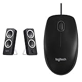 Logitech Z200 2.0 Lautsprecher mit Subwoofer, Surround Sound, 10 Watt Spitzenleistung, 2X 3,5 mm Eingänge & B100 Maus mit Kabel, USB-Anschluss, 800 DPI Optischer Sensor, 3 Tasten - Schw