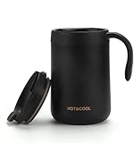 AVNICUD 500ML Edelstahl-Kaffeetasse,Thermobecher,Vakuum Isoliert,Teebecher,Tasse mit Henkel Mit Korkuntersetzer und Deckel für Büro Schreibtisch Arb