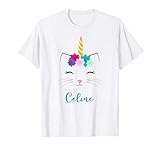 Celine Namen Geschenk buntes Katze Einhorn Celine T-S