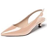 WAYDERNS Damen Solid Lackleder Knöchelriemen Spitz Zehen Schnalle Slingback Kitten Low Heel Pumps Schuhe 3,8 cm, Beige (beige), 37 EU