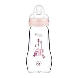 MAM Feel Good Babyflasche aus Glas (260 ml), Milchflasche mit weiter Öffnung, stabile Baby Trinkflasche mit Sauger Gr. 1, ab der Geburt, Eichhörnchen/Vog