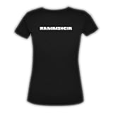 Rammstein Frauen Damen Girlie Shirt Klassik Glow, Offizielles Band Merchandise Fan Shirt schwarz mit weißem Front und Back Print (S)