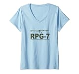 Damen RPG-7 Hard Anti-Tank Granate Launcher Russischer Text T-Shirt mit V