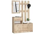 SCHUHSCHRANK-Set, Kleiderbügel, Spiegel. Kleiderschrank-Set. Perfekt für die Halle, stylisch und modern, multifunktional. Abmessungen: 90 x 70/100 x 25 cm (Eiche Sonoma)