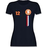 Fussball WM 2022 Fanartikel - 12. Mann Niederlande Emblem - XXL - Navy Blau - T-Shirt - L191 - Tailliertes Tshirt für Damen und Frauen T-S