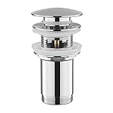 Ablaufgarnitur mit Überlauf Chrom, Keymark Universal Pop Up Ablaufventil für Waschbecken & Waschtisch, Push-open Ventil Abflussgarnitur, Messing Click-Clack Ablauf Ab