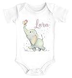 SpecialMe® Baby Langarmshirt mit Namen personalisiert Elefant Schmetterling Tiermotiv Tiere Junge Mädchen Bio-Baumwolle weiß 12-18 M