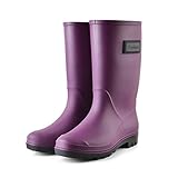 Dernolsea Damen Gummistiefel, hoch, wasserdicht, PVC, Gummistiefel, Wadenhoch, flach, violett, 39.5 EU