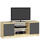 ADGO RTV K140 2D 1P CLP TV-Ständer mit 2 Schränken und 2 Regalen 140x55x40 cm, TV-Lowboard, Lowboard für Fernseher, Fernsehschrank, Fernsehtisch, Stehend (Versand in 2 Packungen) (Artisan Eiche/Grau)