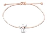 Nuoli® Schutzengel Armband Damen Silber (verstellbar bis 20cm) Engel Armbändchen für Frauen & Mädchen, aus rosa Stoff mit Metall Anhäng