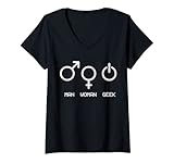 Damen Lustiger Nerdy Man Woman Geek Computer Geek Tech Geschenk T-Shirt mit V