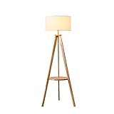 LUQ Stehlampe Leseleuchte E27 Stehlampe Stoff Lampenschirm Stehleuchte Nordic Massivholzstativ mit Lagerregal Stehleuchte Schlafzimmer Wohnzimmer Stehleuchte Standleuchte (Color : Walnut Color)