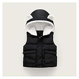 Kinder Winterweste Kinder Warme Westen, Daunenweste for Jungen-Mädchen-Winter- unten Cotton Padded Padded Hooded Zipper Nettes Ohr Westen warme Kinderweste (Color : Black, Größe : 110)