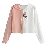 Damen Sweatjacke, Teenager Mädchen Bauchfrei Kapuzenpullover Langarm Kurz Hoodie Sweatshirt Crop Pullover Tops Kapuzenjacke mit Kordel und Zip Farbe Spleißen Sweatjacke mit Kawaii Hund Motiv Cropp