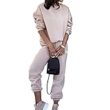 laamei Damen Jogginganzug Trainingsanzug Langarm Sweatshirt mit Jogginghose Sportswear 2 Stück Outfit Set Zweiteiler Frauen Bekleidungsset Yoga Fitness Freizeitanzug(B-Beige，S)