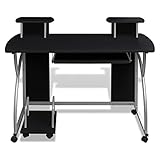 Tidyard Computertisch PC Tisch Mobiler Computerwagen Bürotisch Rollen,Computertisch PC-Tisch mit Ablageflächen und Tastaturauszug Tisch Bürotisch 120 x 60 x 89 cm Schw