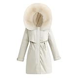 Warm Winterjacke Damen Wintermantel Lange Elegant Outwear Winter Jacke Parka Mantel Hooded Langarm Winterparka mit Fellkapuze Daunenjacke Casual Warme Mantel Lang Daunenmantel Stepp