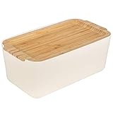 ONVAYA® Brotkasten mit Schneidebrett | aus Bambus-Holz | Weiß Creme | Brotbox in stilvollem Design | 2 in 1: Brotbehälter mit Deckel als Unterlage zum Schneiden | Brotdose nachhaltig