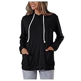 GFGHH Hoodie Damen – Kapuzenpullover Frauen Baumwolle Long, mit Kapuze Pullover Sweatshirt Rundhals, Slim Fit Freizeit Sport Langarmshirt, Training - Pulli Streetwear Basic Casual Strickp