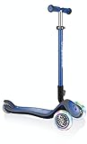 Globber Unisex Jugend Elite Deluxe, Navy-blau mit Leuchtrollen Scooter, Einheitsgröß