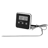 ZHWYD Elektronisch LCD Digitales Lebensmittel-Thermometer BBQ Fleischsonde Temperatur Alarm Kochtimer (Color : Black)