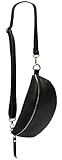 SH Leder ® echt Leder Hüfttasche Damen Herren unisex Gürteltasche für Festival Reise Bauchtasche mittelgroße Crossbody Bag Frauen Ledertasche 27x15cm Karla G359 (Schwarz)