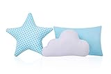 Amilian 3 x Kissen, Set: Stern Wolke Zierkissen Kissen, Kinderzimmer Zimmer Deko Sternkissen Sternchen, Baby Dekokissen mit Füllung für Schlafzimmer Sofa Babyzimmer Kinderbett Mädchen Jungen (SET4)