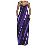 Sommerkleid Damen Lang Casual V-Ausschnitt Strandkleid Unregelmäßige Streifen Printed Cross Sling Kleid Casual und Bodenkleid Elegant Maxikleid A-Linie Abendkleider Partyk