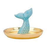 SUPERDANT Porzellan Ringhalter Schmuckschale Fischschwanz Schmuckschale Schmuck Organizer Zum Halten von Kleinen Schmuck Ringen Halsketten Frauen Mädchen Geschenk Golden (13 * 13 * 10cm)