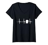 Damen Zahn Zahnarzt Herzschlag EKG Puls Zahntechniker Zahnpraxis T-Shirt mit V